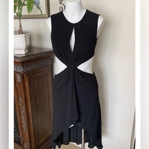 BCBGMaxazria Victoria Black High/Low Cut Out Ruffle Front Dress- Sz 0
